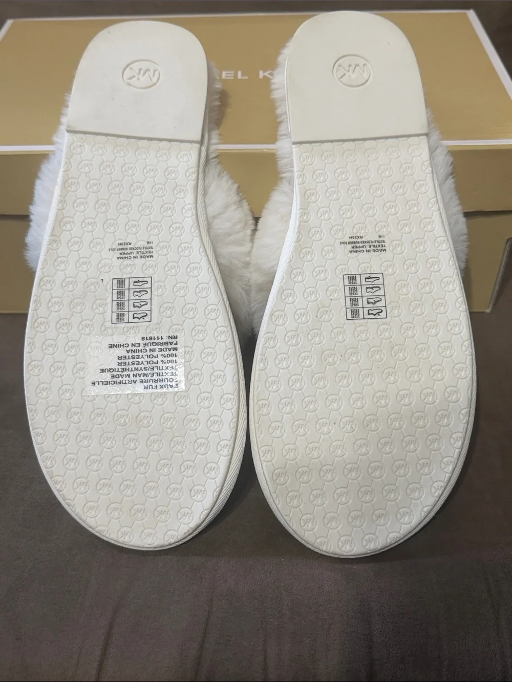 Michael Kors Tula Scuff Cream Faux-Fur Logo Slide Slippers